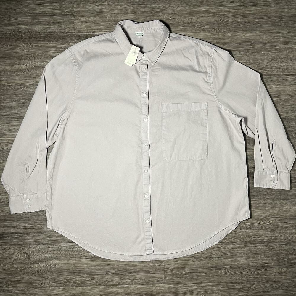 Aerie Oversized Button Down Shirt Women's XXL Purple Gray Cotton NWT